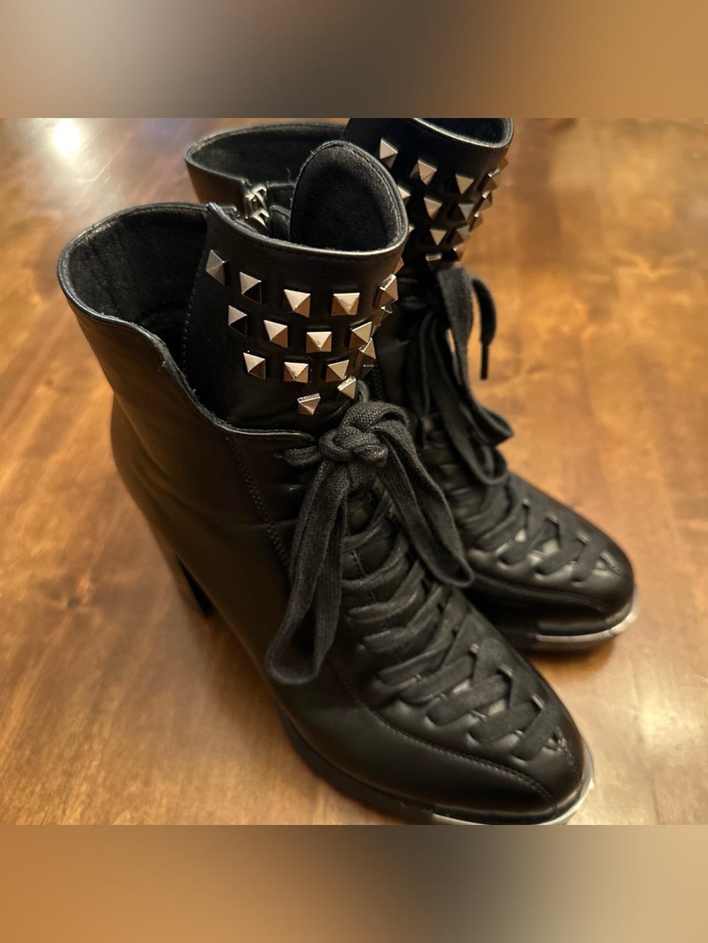 Torgeis Women's 6.5 Studded Lace Up Ankle Boots Heels Punk Goth Grunge Witchy